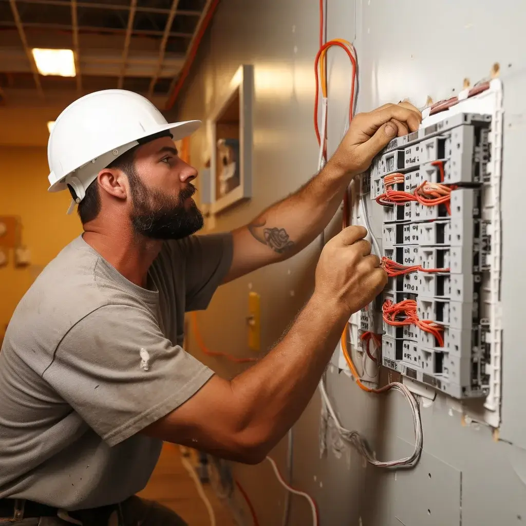 elektriker installiert einen Sicherungskasten